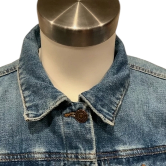 Free People Trucker Colorblock crop denim Jeans Jacket Boho Rumors Denim sz XS - Picture 7 of 9